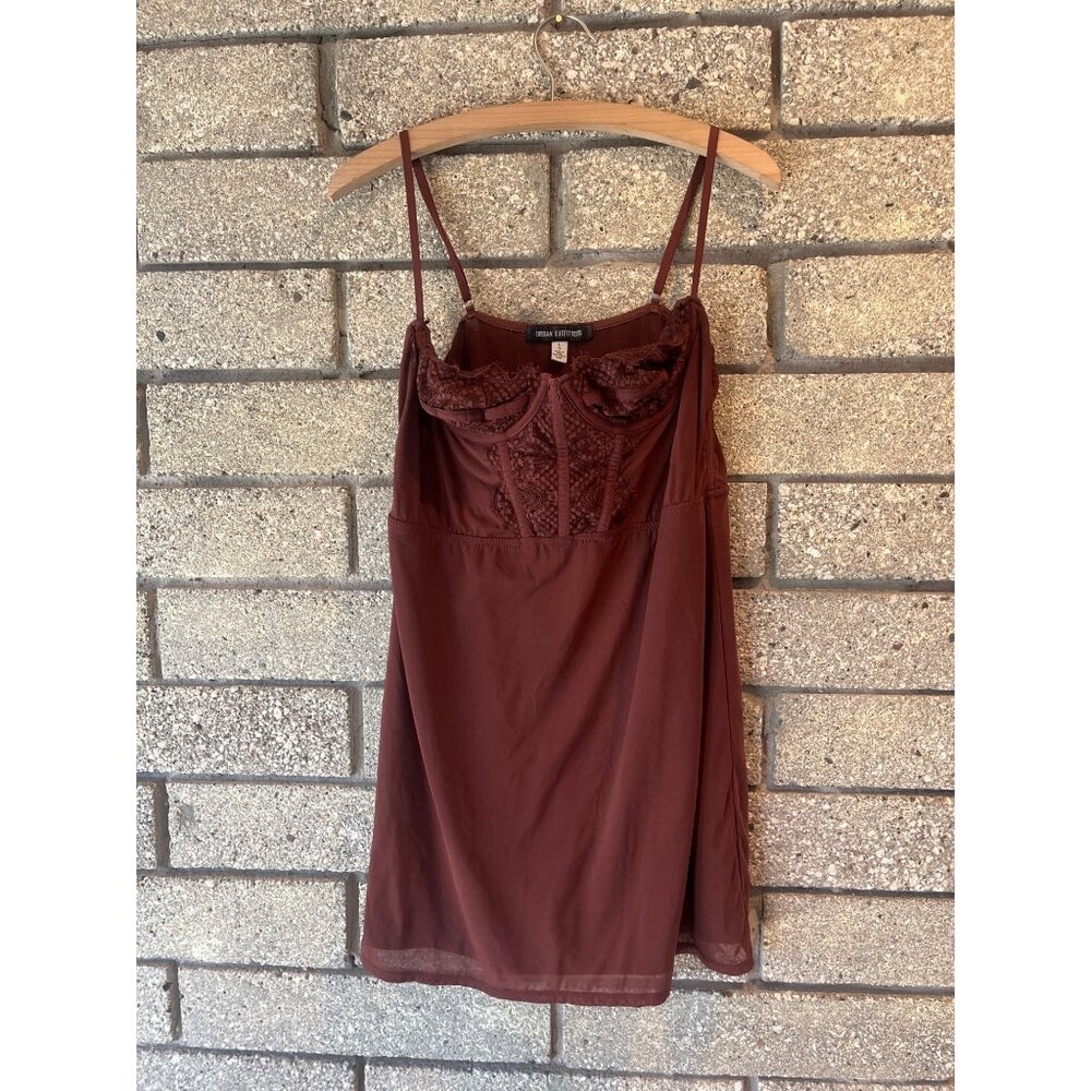 Urban Outfitters Burgundy Lace-Trimmed Slip Dress With Adjustable Straps Size L